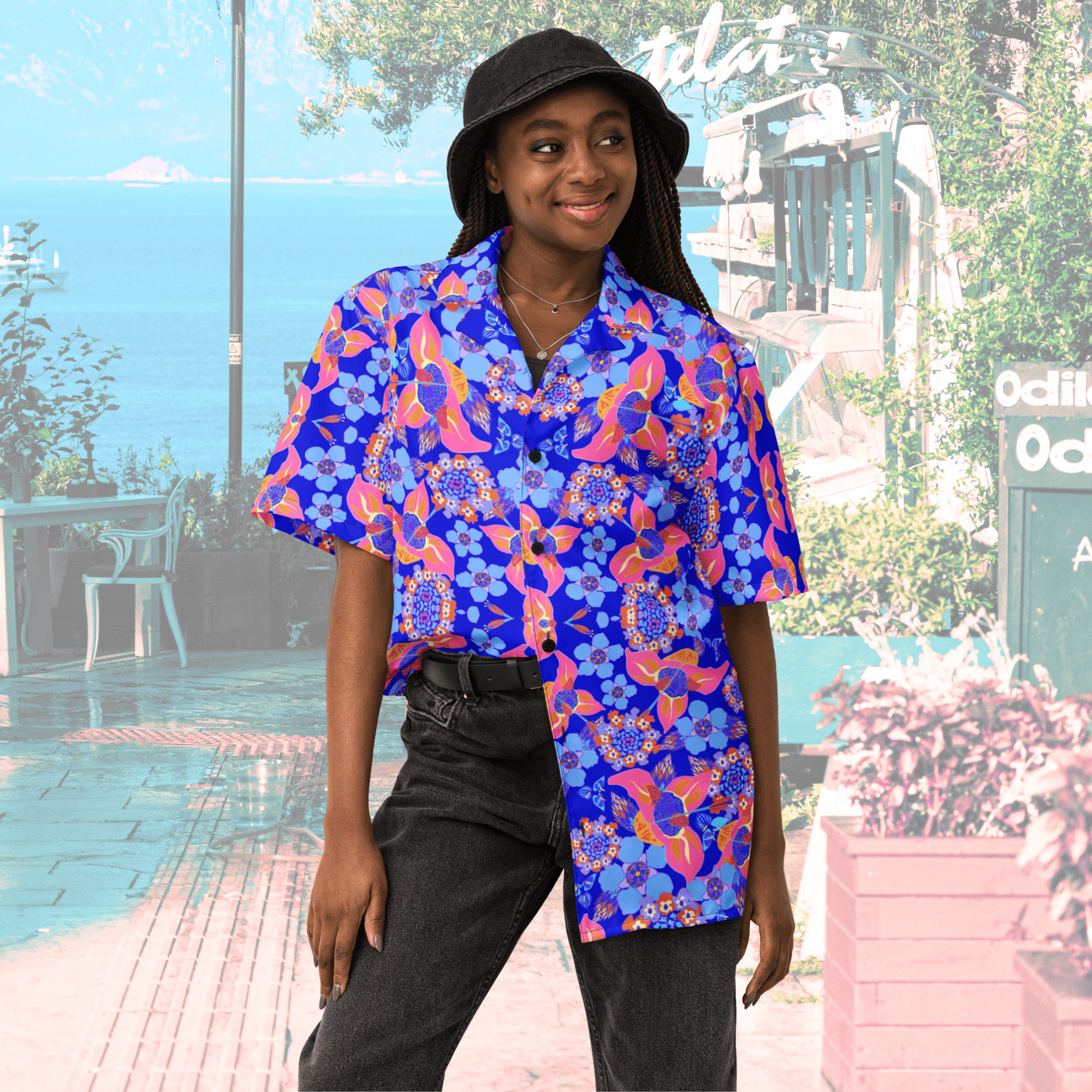 Vibrant Apparel New Zealand CUT-SEW Tropical Floral Oversized Button Shirt – Lightweight Summer Statement Shirt