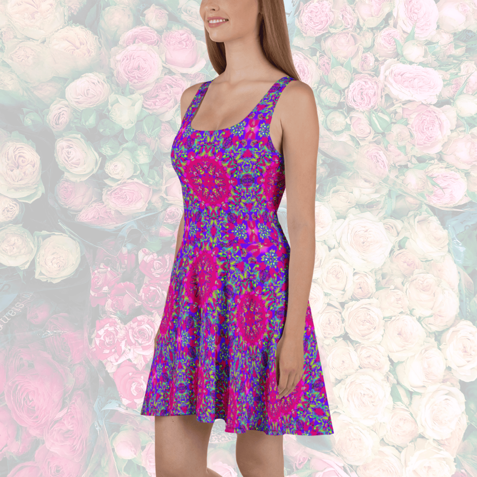 Vibrant Apparel New Zealand CUT-SEW Psychedelic Mandala Sleeveless Skater Dress