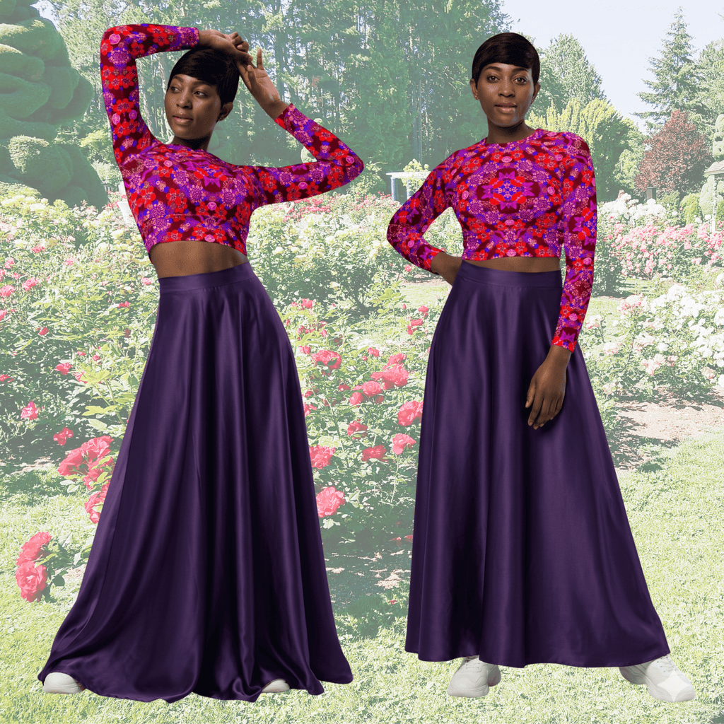 Vibrant Apparel New Zealand CUT-SEW Crimson Floral Recycled Long-Sleeve Crop Top