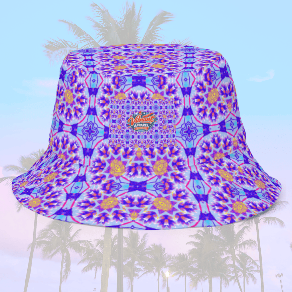 Vibrant Apparel New Zealand Reversible Kaleidoscope Bucket Hat | Purple & Orange Sunburst Festival Hat