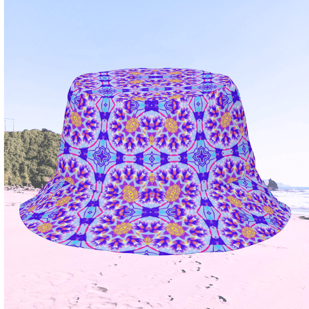 Vibrant Apparel New Zealand Reversible Kaleidoscope Bucket Hat | Purple & Orange Sunburst Festival Hat