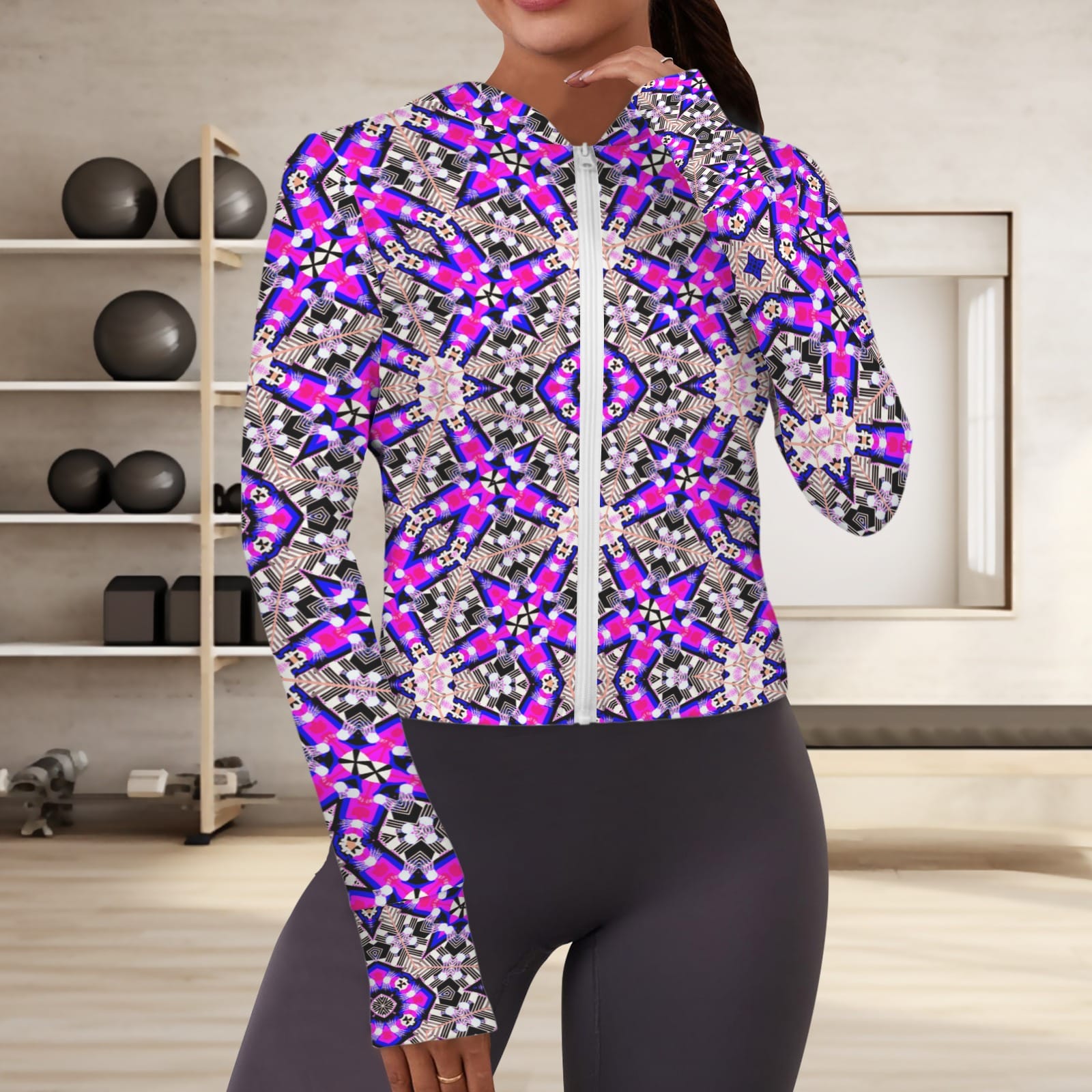 Vibrant Apparel New Zealand Custom Product S Magenta Mandala Hooded Performance Jacket with Thumbholes