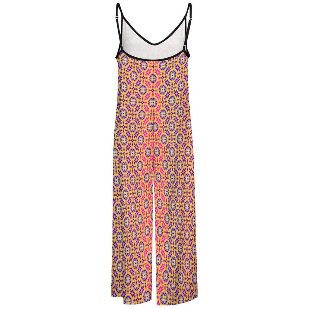 Artsadd Golden Mosaic Geometric Print Spaghetti Strap Jumpsuit