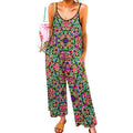 Artsadd white / S Red Green Floral Geometric Print Spaghetti Strap Jumpsuit