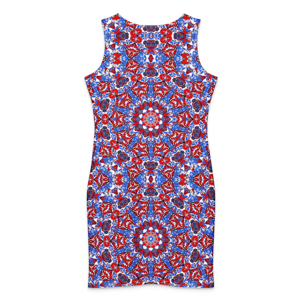 Vibrant Apparel New Zealand DIRECT-TO-FABRIC ✨ Red Blue Star Mandala Bodycon Dress ✨