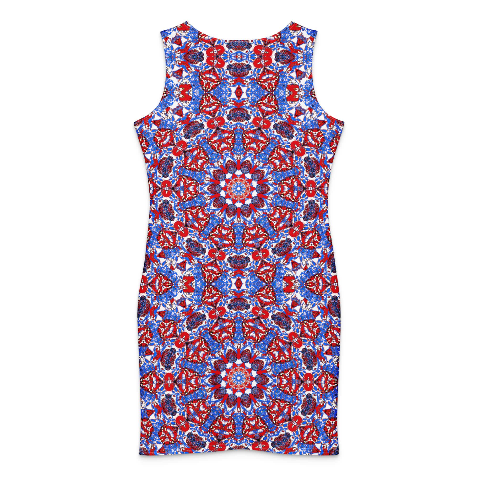 Vibrant Apparel New Zealand DIRECT-TO-FABRIC ✨ Red Blue Star Mandala Bodycon Dress ✨