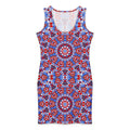 Vibrant Apparel New Zealand DIRECT-TO-FABRIC XS ✨ Red Blue Star Mandala Bodycon Dress ✨