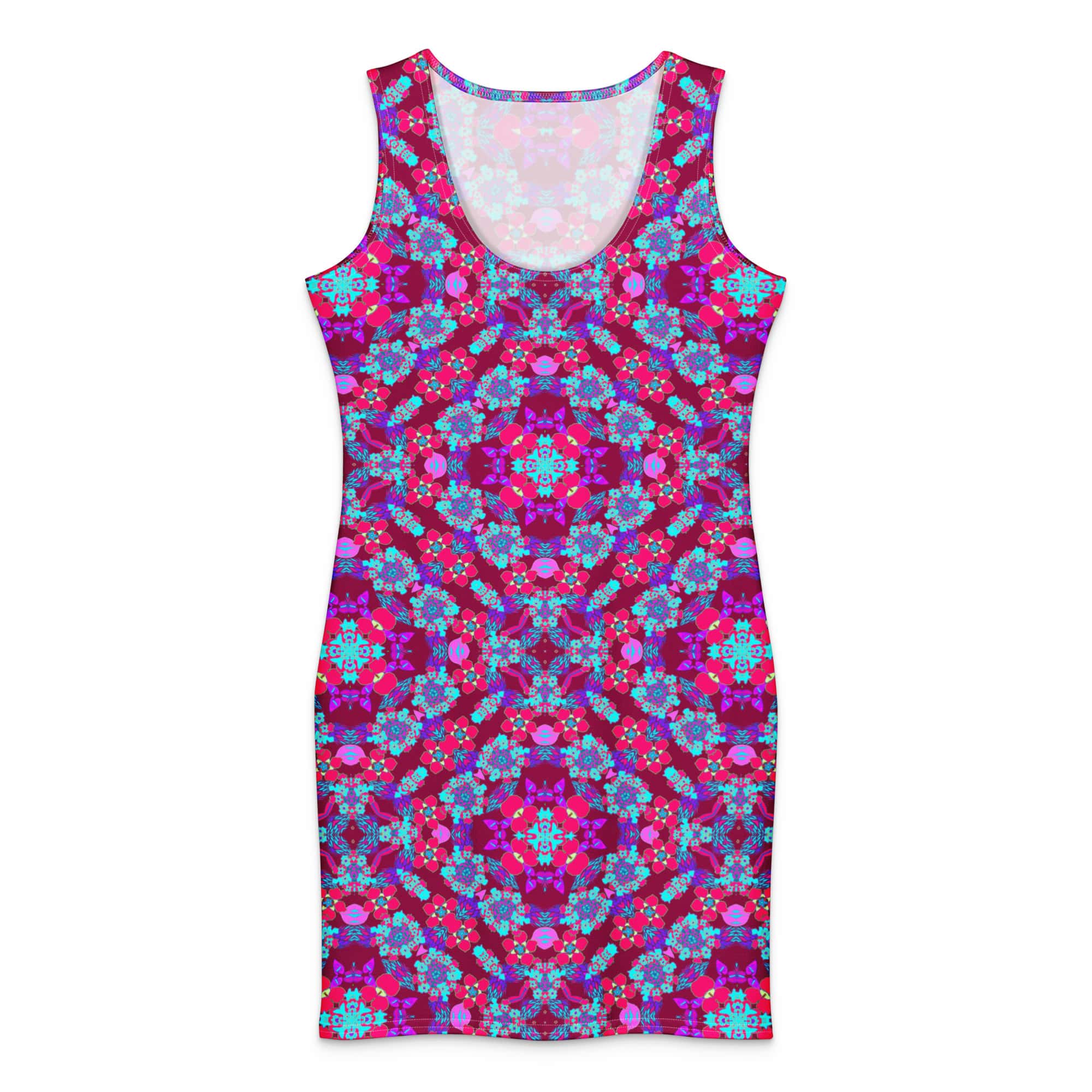 Magenta Blue Floral Cotton Bodycon Dress