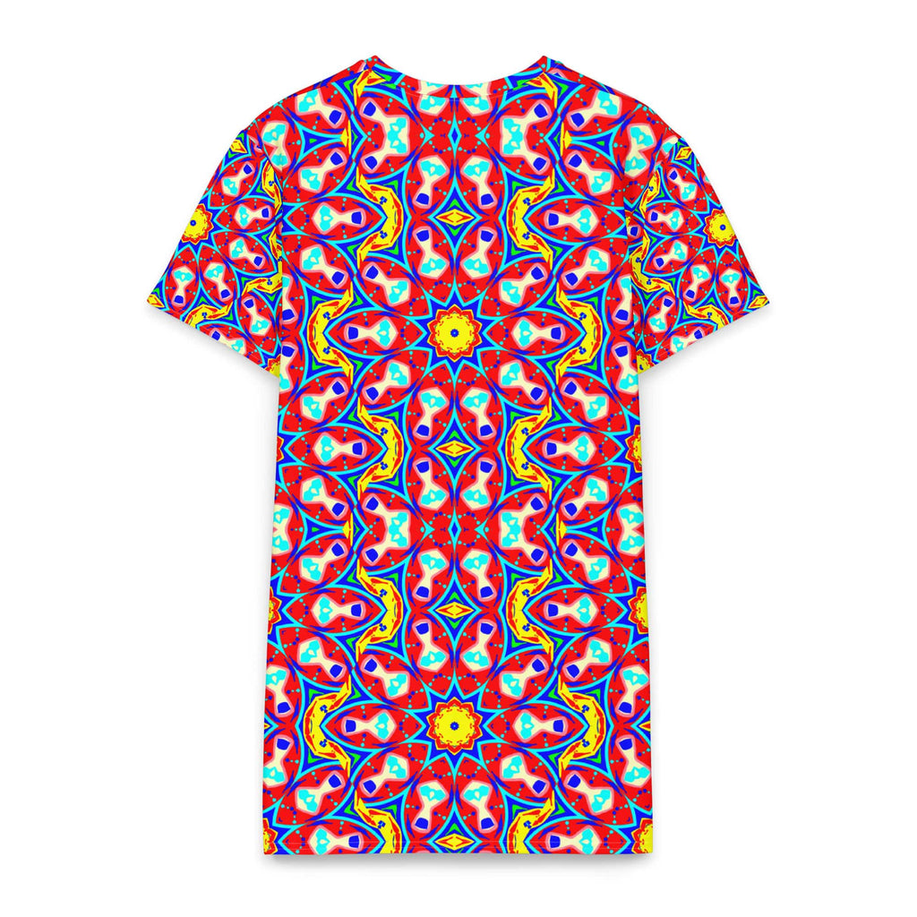 Vibrant Apparel New Zealand DIRECT-TO-FABRIC Red Kaleidoscopic Cotton T-Shirt Dress