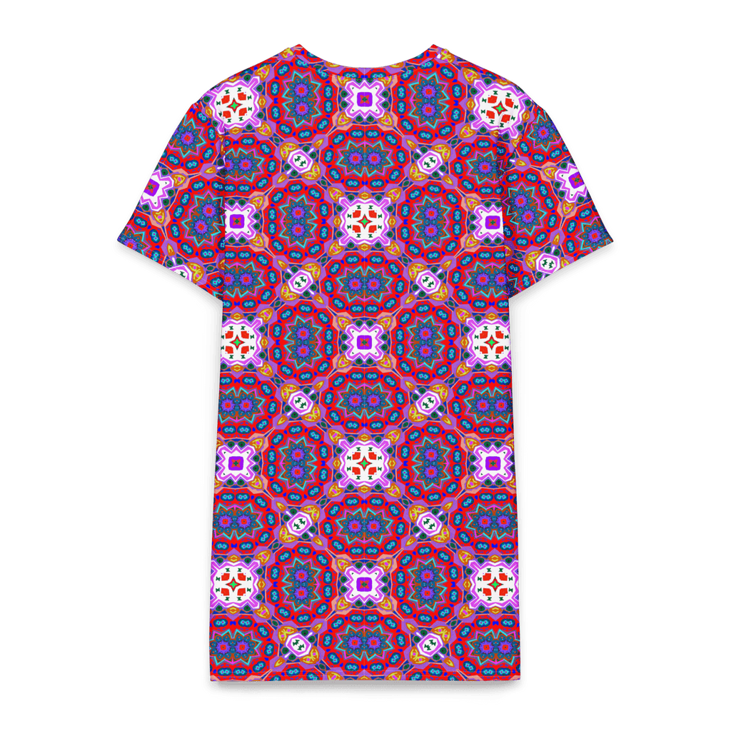 Vibrant Apparel New Zealand DIRECT-TO-FABRIC Mosaic Magic Magenta Cotton T-Shirt Dress