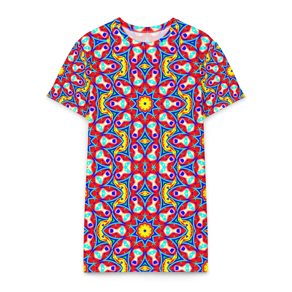 Vibrant Apparel New Zealand DIRECT-TO-FABRIC 2XS Red Kaleidoscopic Cotton T-Shirt Dress