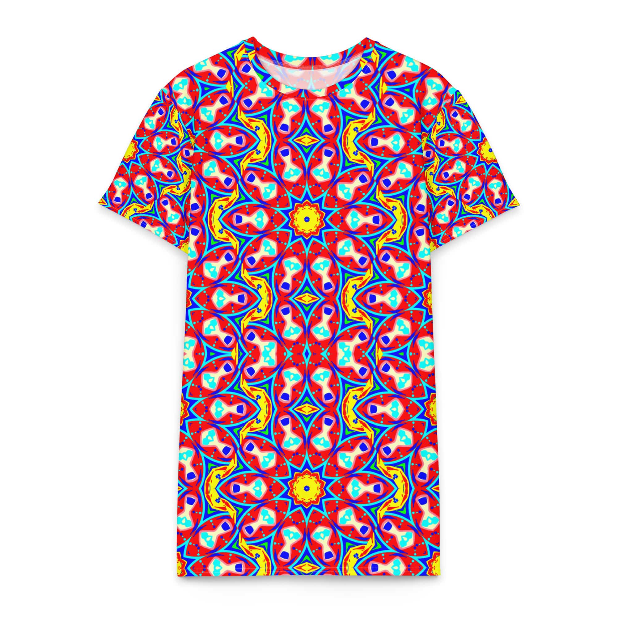 Vibrant Apparel New Zealand DIRECT-TO-FABRIC 2XS Red Kaleidoscopic Cotton T-Shirt Dress