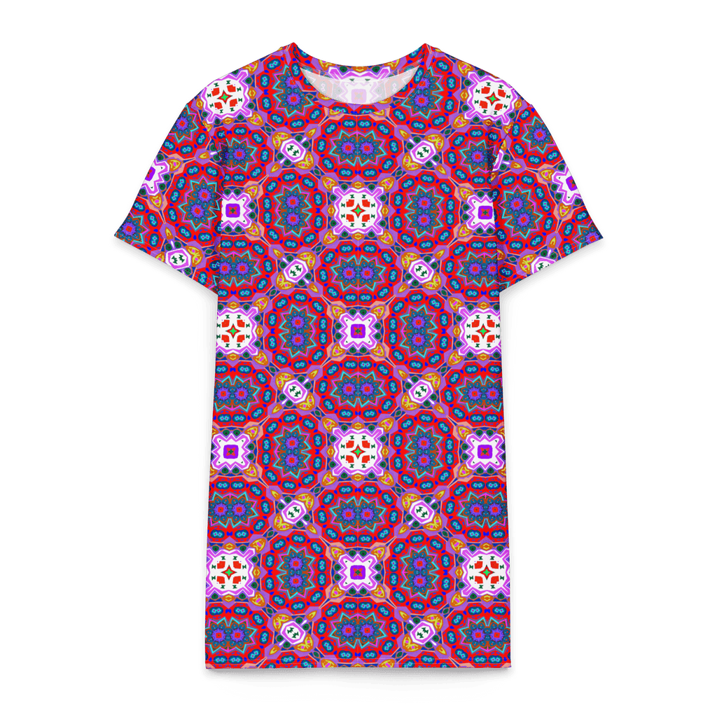Vibrant Apparel New Zealand DIRECT-TO-FABRIC 2XS Mosaic Magic Magenta Cotton T-Shirt Dress