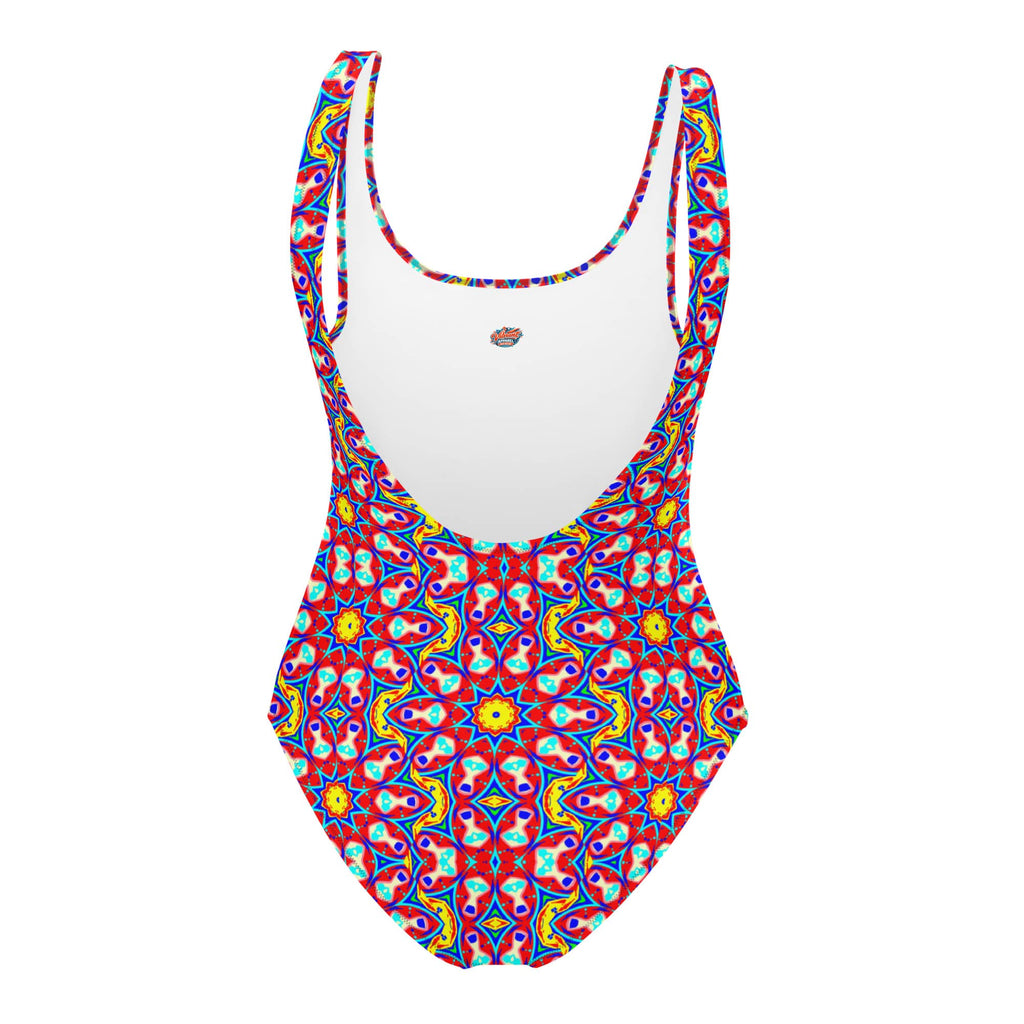 Vibrant Apparel New Zealand CUT-SEW Red Yellow Floral Mosaic One-Piece Swimsuit