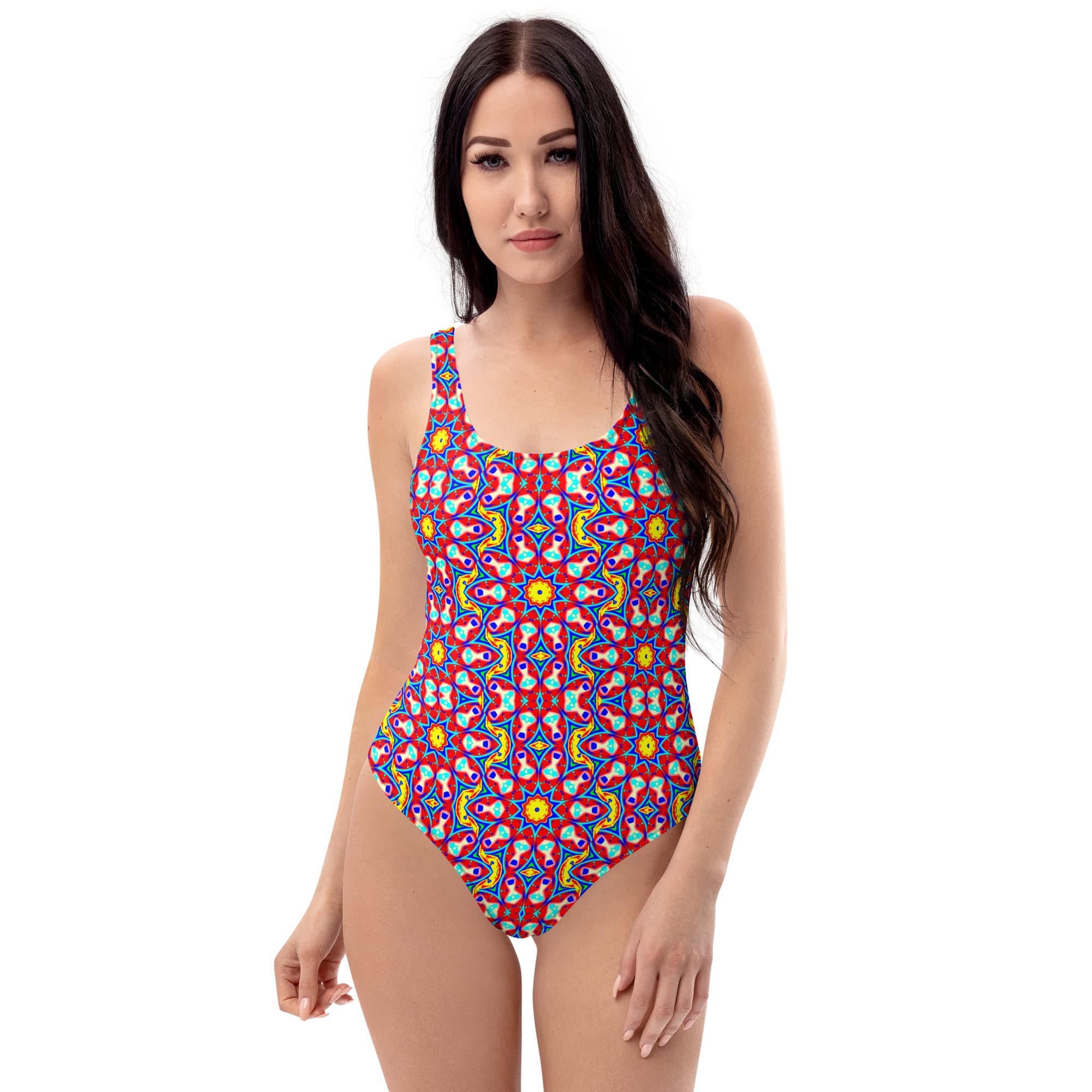 Vibrant Apparel New Zealand CUT-SEW Red Yellow Floral Mosaic One-Piece Swimsuit