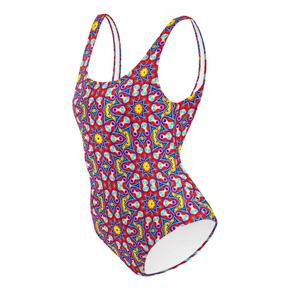 Vibrant Apparel New Zealand CUT-SEW Red Yellow Floral Mosaic One-Piece Swimsuit