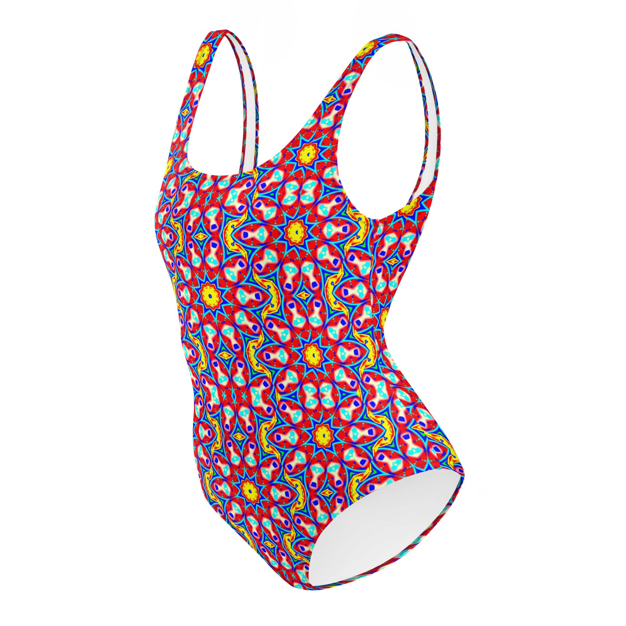 Vibrant Apparel New Zealand CUT-SEW Red Yellow Floral Mosaic One-Piece Swimsuit
