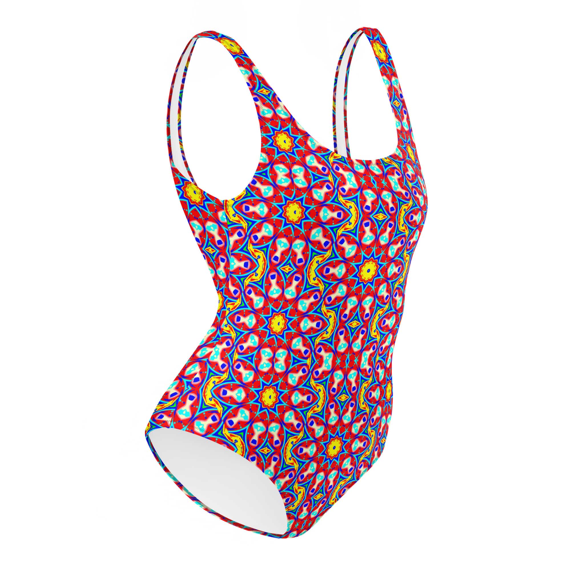 Vibrant Apparel New Zealand CUT-SEW Red Yellow Floral Mosaic One-Piece Swimsuit