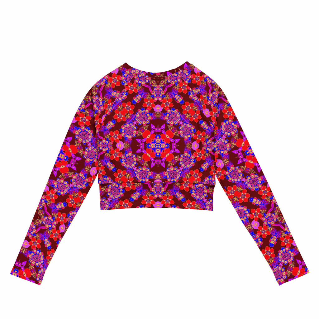 Vibrant Apparel New Zealand CUT-SEW Crimson Floral Recycled Long-Sleeve Crop Top