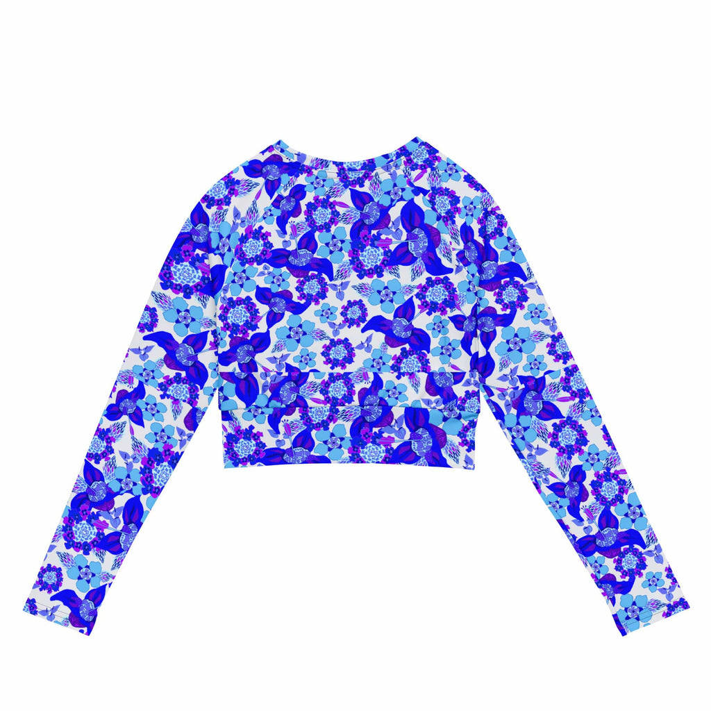 Vibrant Apparel New Zealand CUT-SEW Blue Hues Floral Recycled Long-Sleeve Crop Top