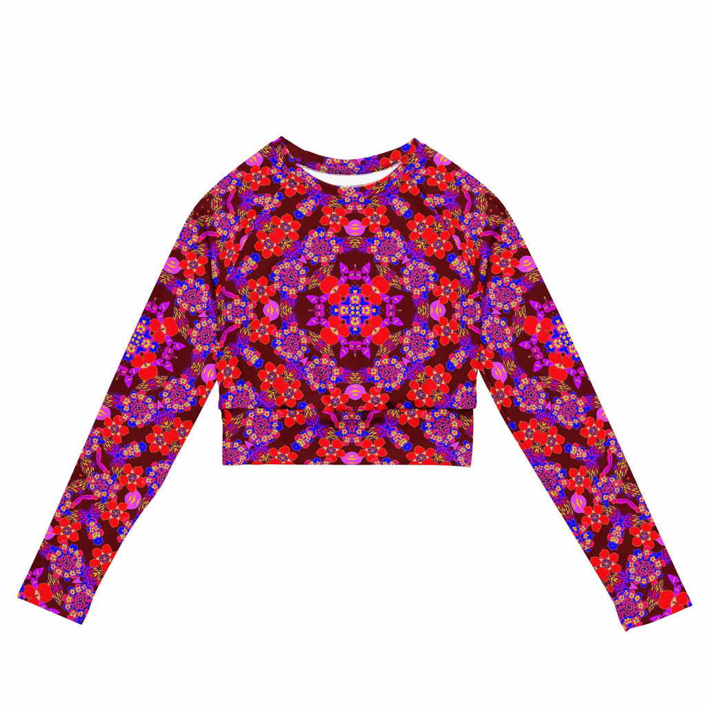 Vibrant Apparel New Zealand CUT-SEW 2XS Crimson Floral Recycled Long-Sleeve Crop Top
