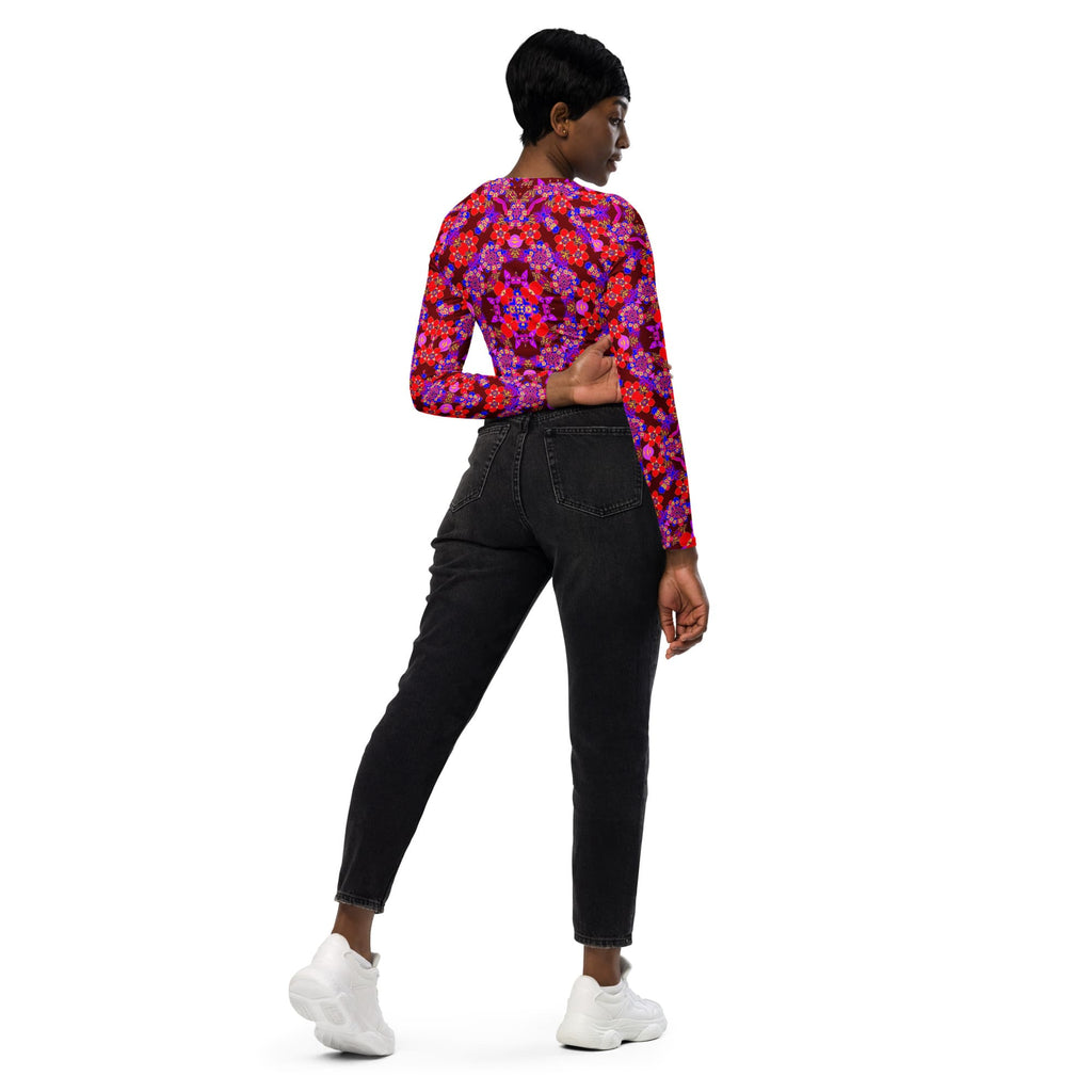 Vibrant Apparel New Zealand CUT-SEW Crimson Floral Recycled Long-Sleeve Crop Top