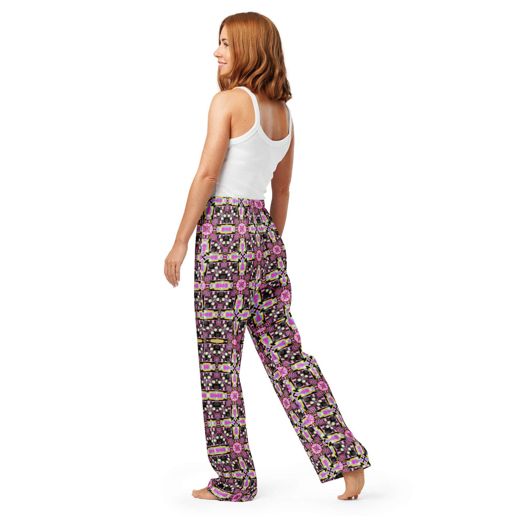 Vibrant Apparel New Zealand CUT-SEW Neon Pink Floral Cross Women's Silky Pajama Pants