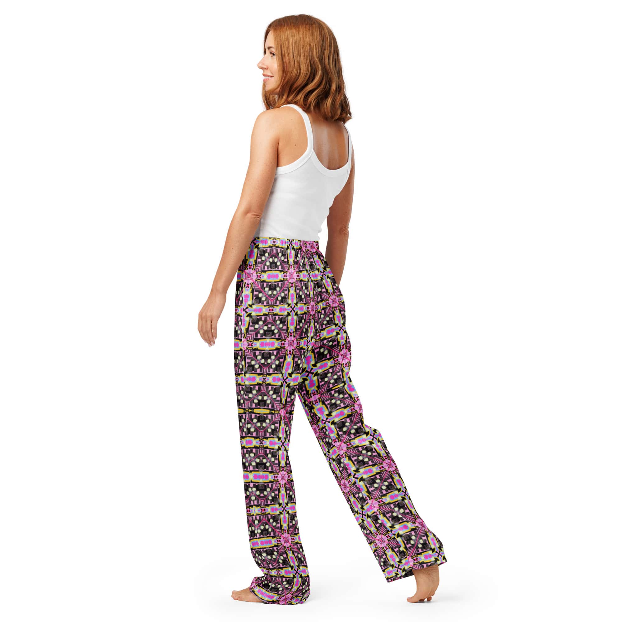 Vibrant Apparel New Zealand CUT-SEW Neon Pink Floral Cross Women's Silky Pajama Pants