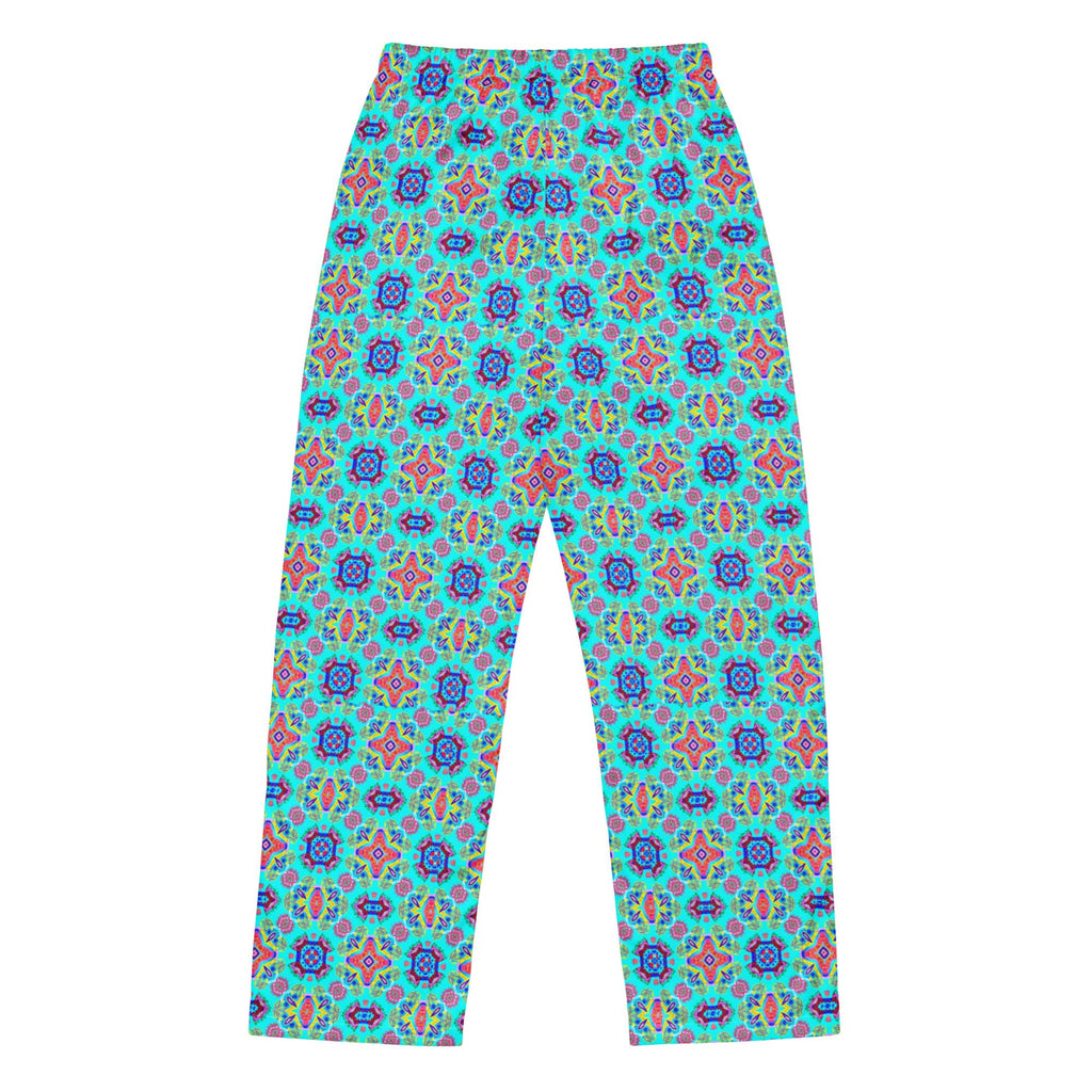 Vibrant Apparel New Zealand CUT-SEW Pink Floral on Turquoise Women's Silky Pajama Pants