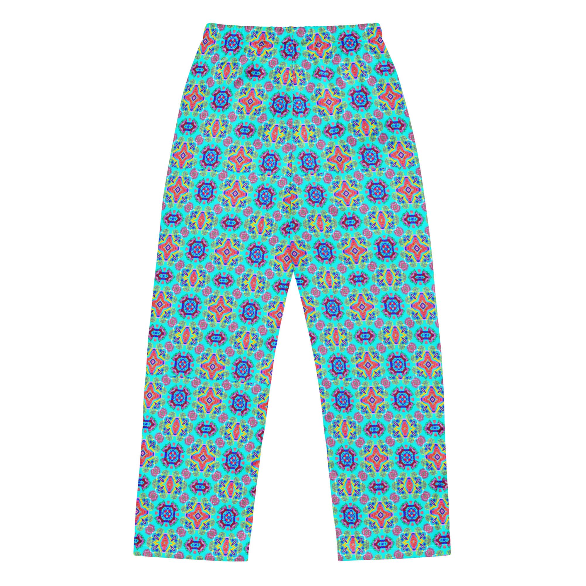 Vibrant Apparel New Zealand CUT-SEW Pink Floral on Turquoise Women's Silky Pajama Pants