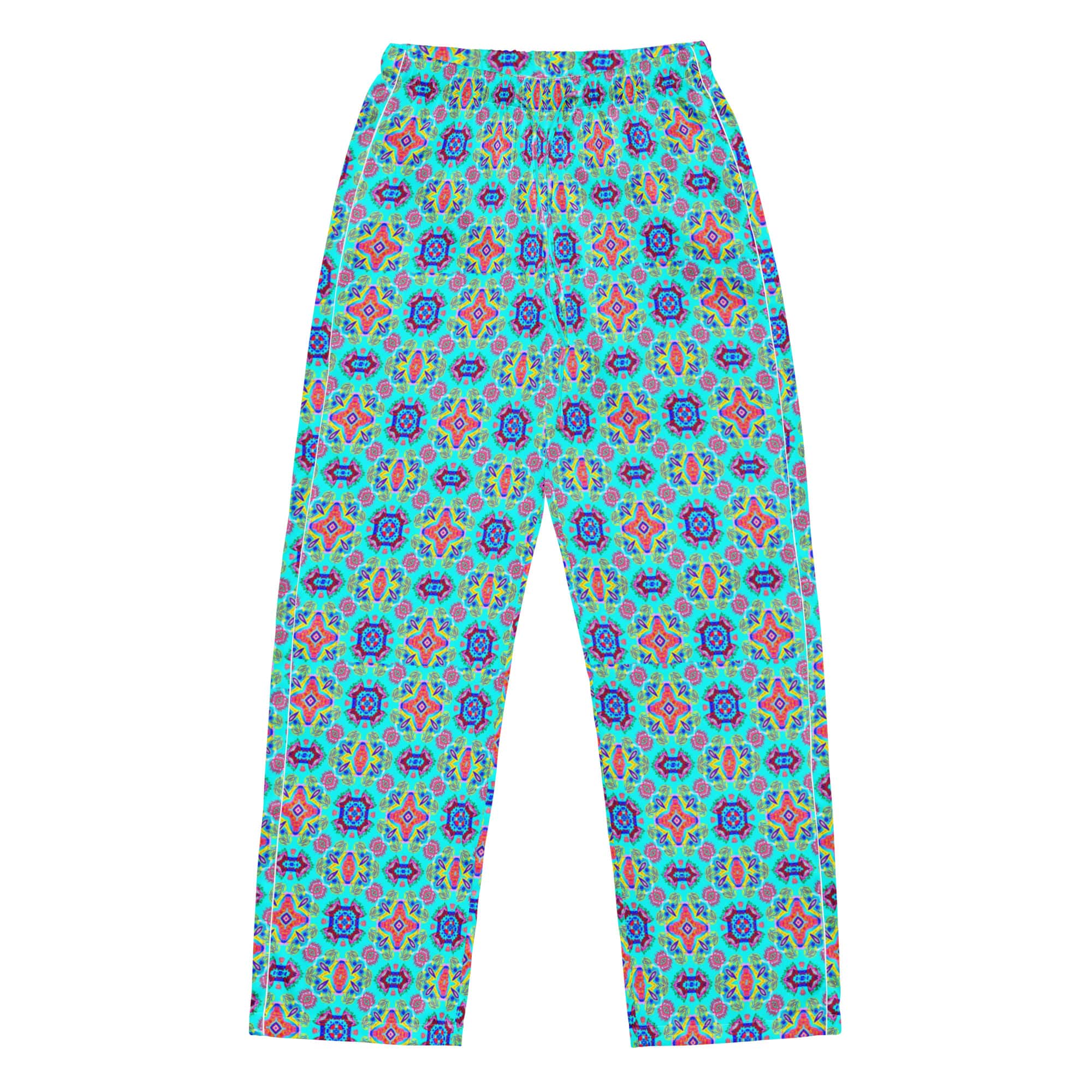 Vibrant Apparel New Zealand CUT-SEW Pink Floral on Turquoise Women's Silky Pajama Pants