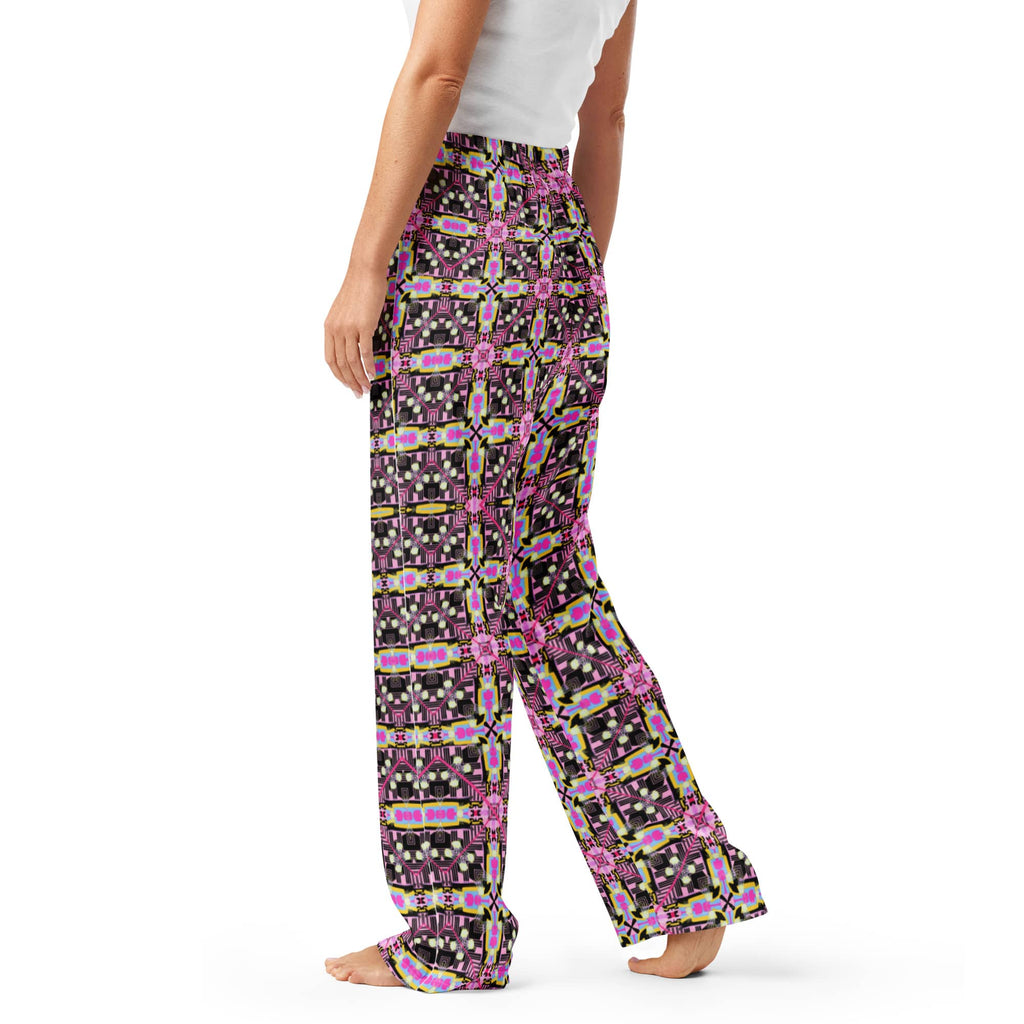 Vibrant Apparel New Zealand CUT-SEW Neon Pink Floral Cross Women's Silky Pajama Pants