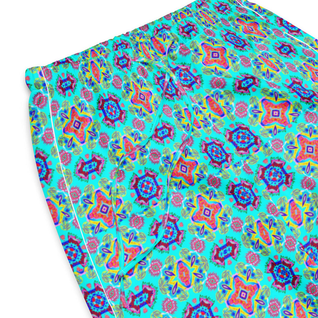 Vibrant Apparel New Zealand CUT-SEW Pink Floral on Turquoise Women's Silky Pajama Pants