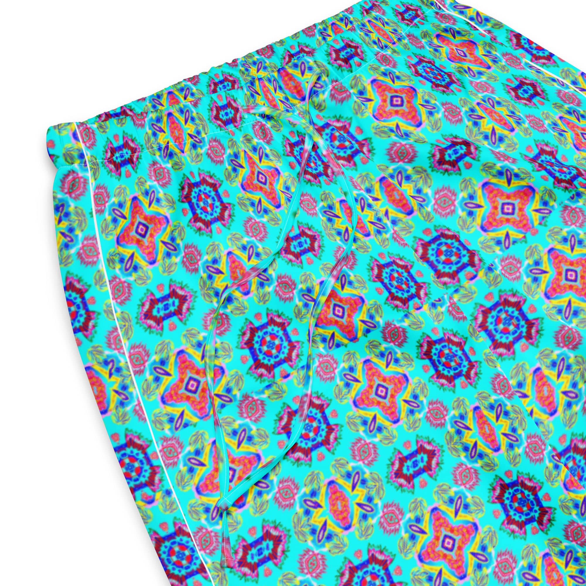 Vibrant Apparel New Zealand CUT-SEW Pink Floral on Turquoise Women's Silky Pajama Pants