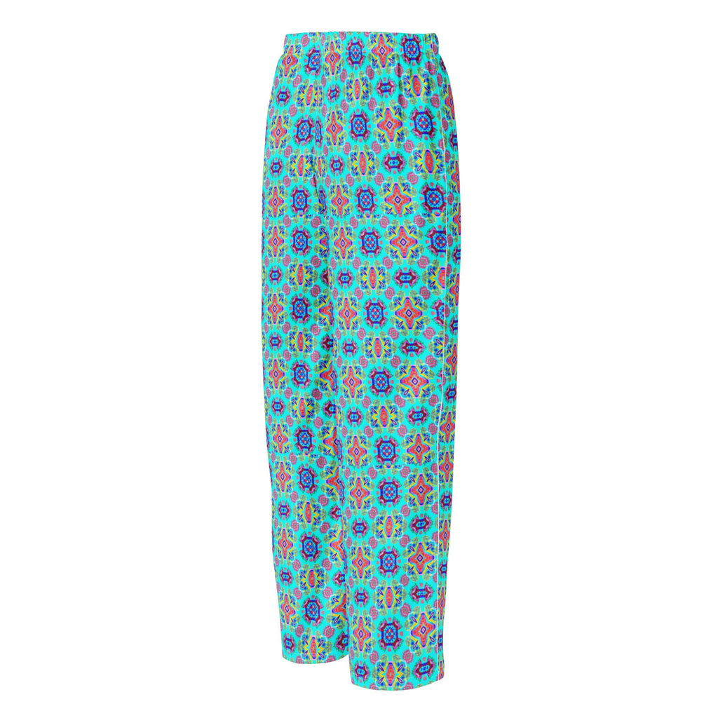 Vibrant Apparel New Zealand CUT-SEW XS Pink Floral on Turquoise Women's Silky Pajama Pants