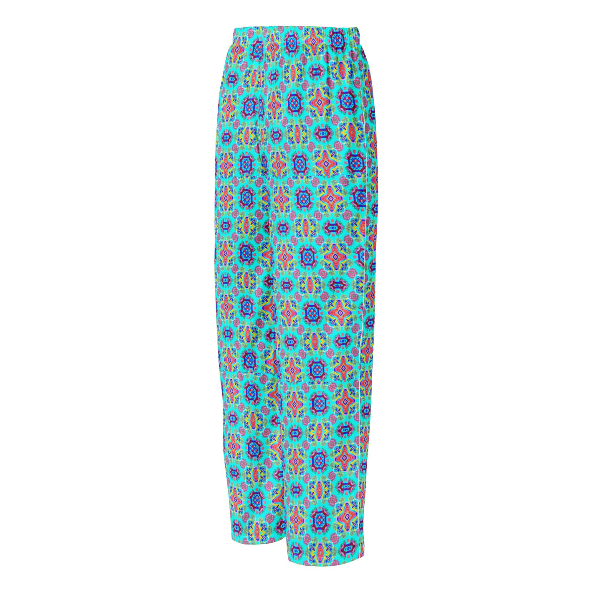 Vibrant Apparel New Zealand CUT-SEW XS Pink Floral on Turquoise Women's Silky Pajama Pants