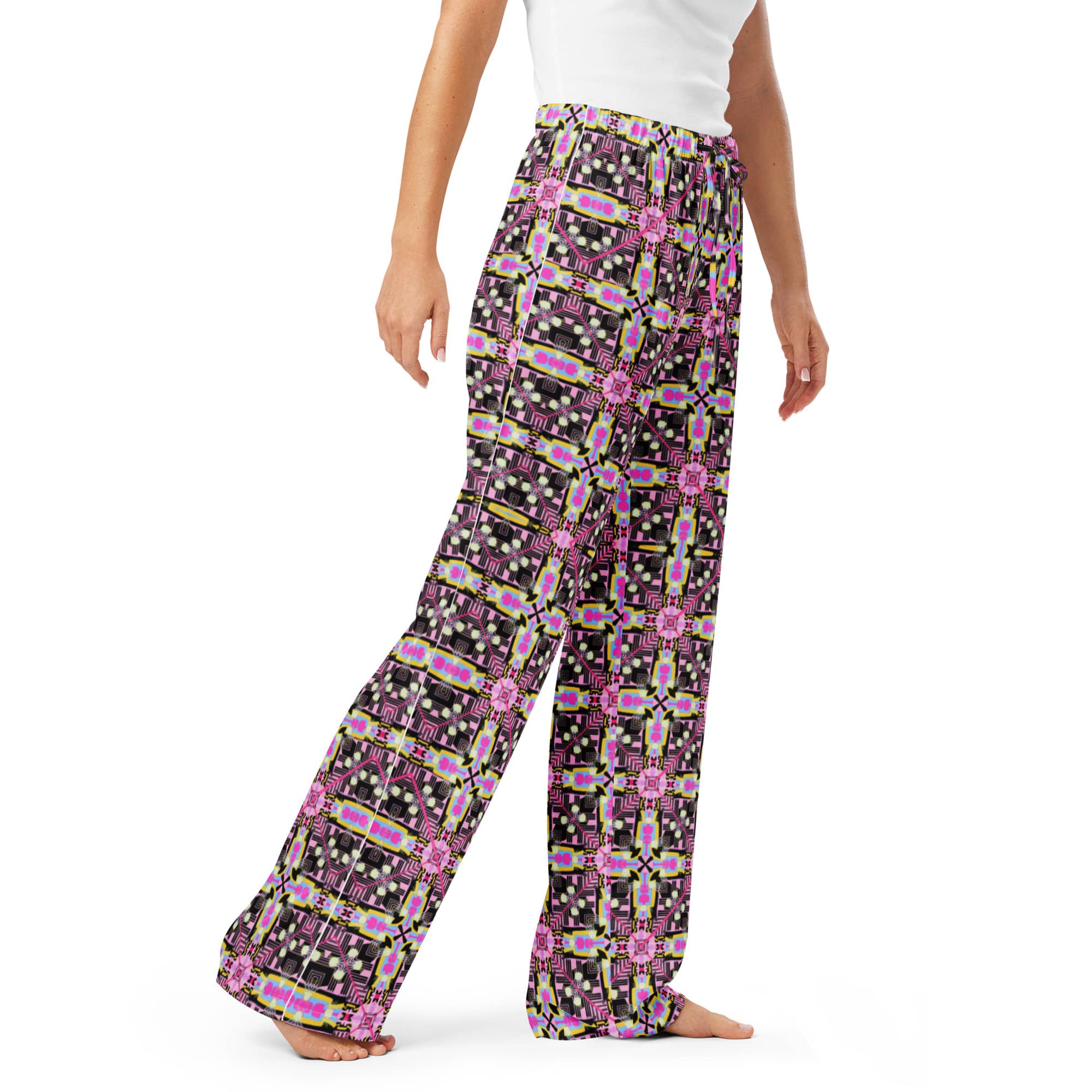 Vibrant Apparel New Zealand CUT-SEW Neon Pink Floral Cross Women's Silky Pajama Pants