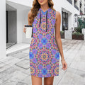 Vibrant Apparel New Zealand Custom Product S Astral Mandala Women's Drawstring Sleeveless Hooded Dress