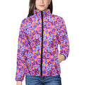 Artsadd Women's Stand Collar Padded Jacket (H41) XS Women’s Retro Floral Puffer Jacket – Vibrant Purple & Neon Pink