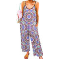 Artsadd white / S Mandala Geometric Purple Print Jumpsuit - Spaghetti Strap Wide-Leg Overalls