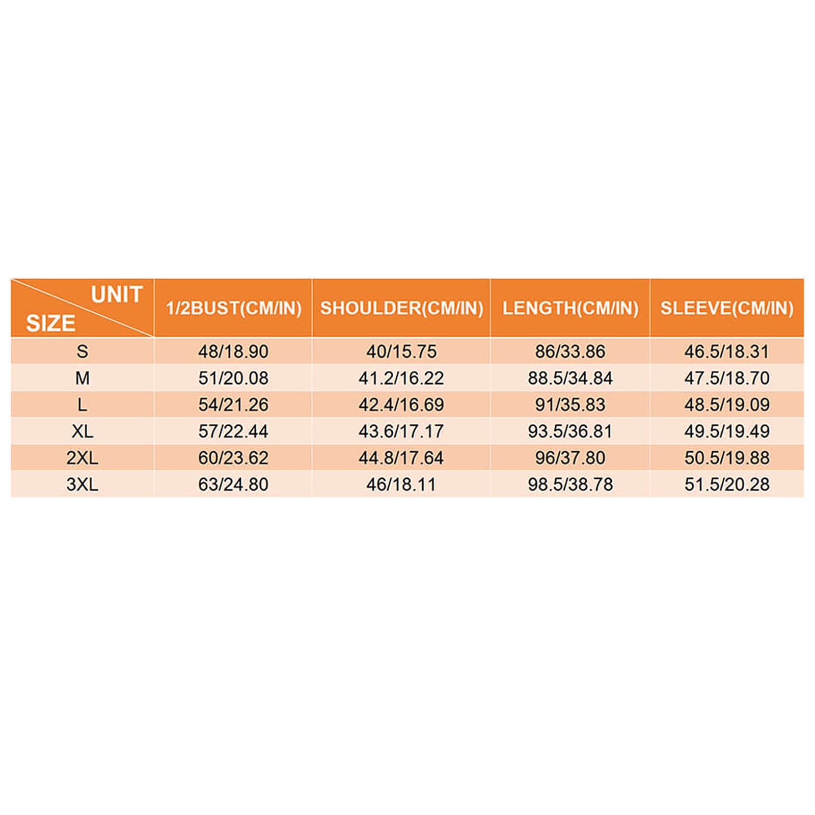 An apparel size chart table for the Purple Magenta V-Neck Shift Dress featuring custom garment measurements in centimeters and inches for sizes Small to 3XL, detailing bust, shoulder, length, and sleeve dimensions with an orange header.