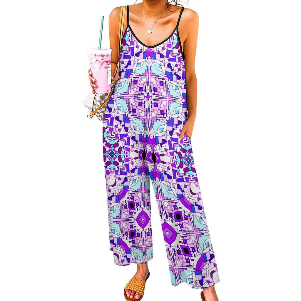 Artsadd white / S Abstract Purple Pink Geometric Wide-Leg Jumpsuit