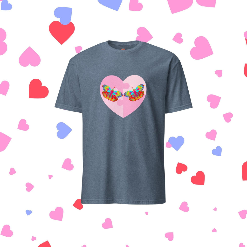 Vibrant Apparel New Zealand Heather Indigo / S US letter Butterfly Heart Graphic Tee, Colorful Love Shirt