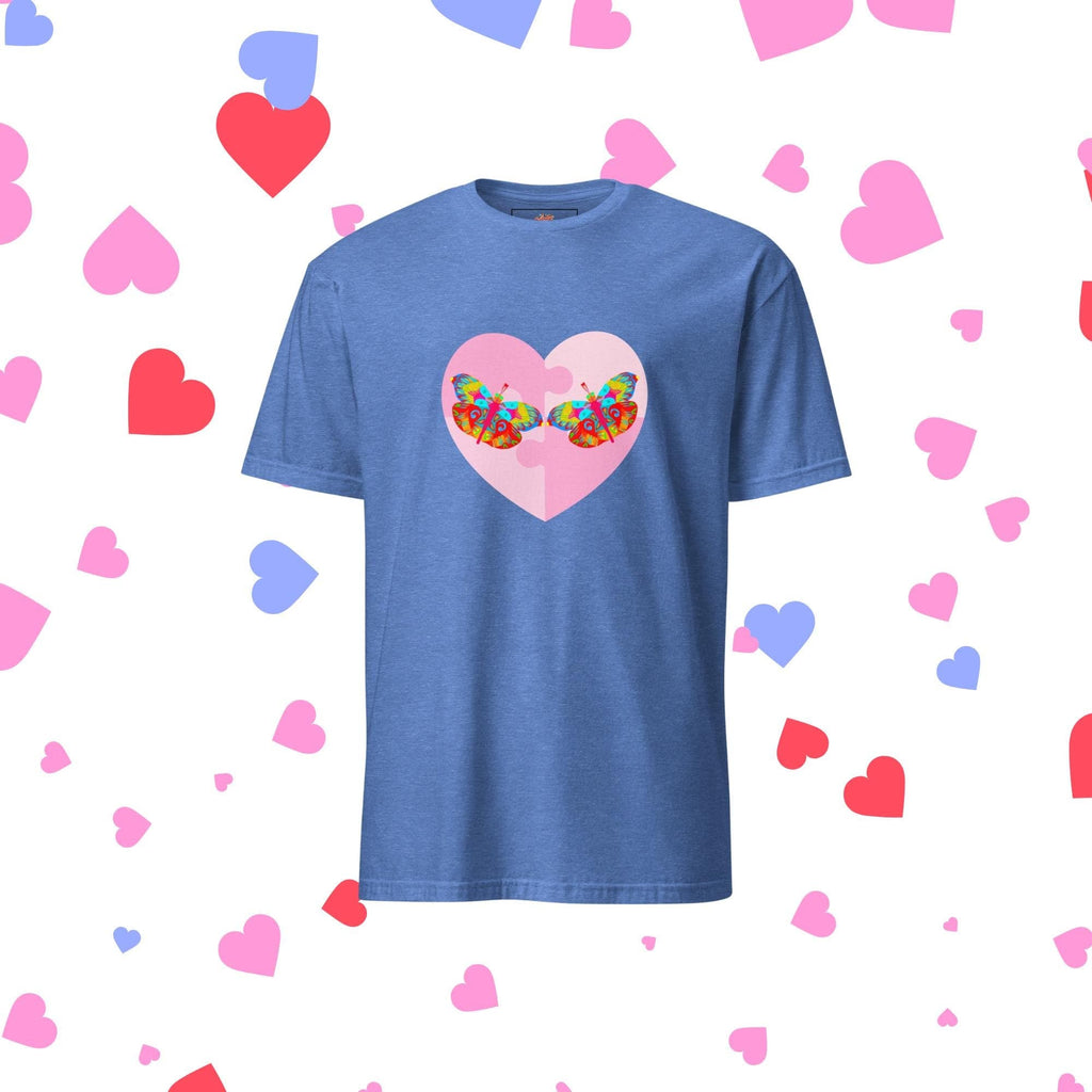Vibrant Apparel New Zealand Heather Royal / S US letter Butterfly Heart Graphic Tee, Colorful Love Shirt