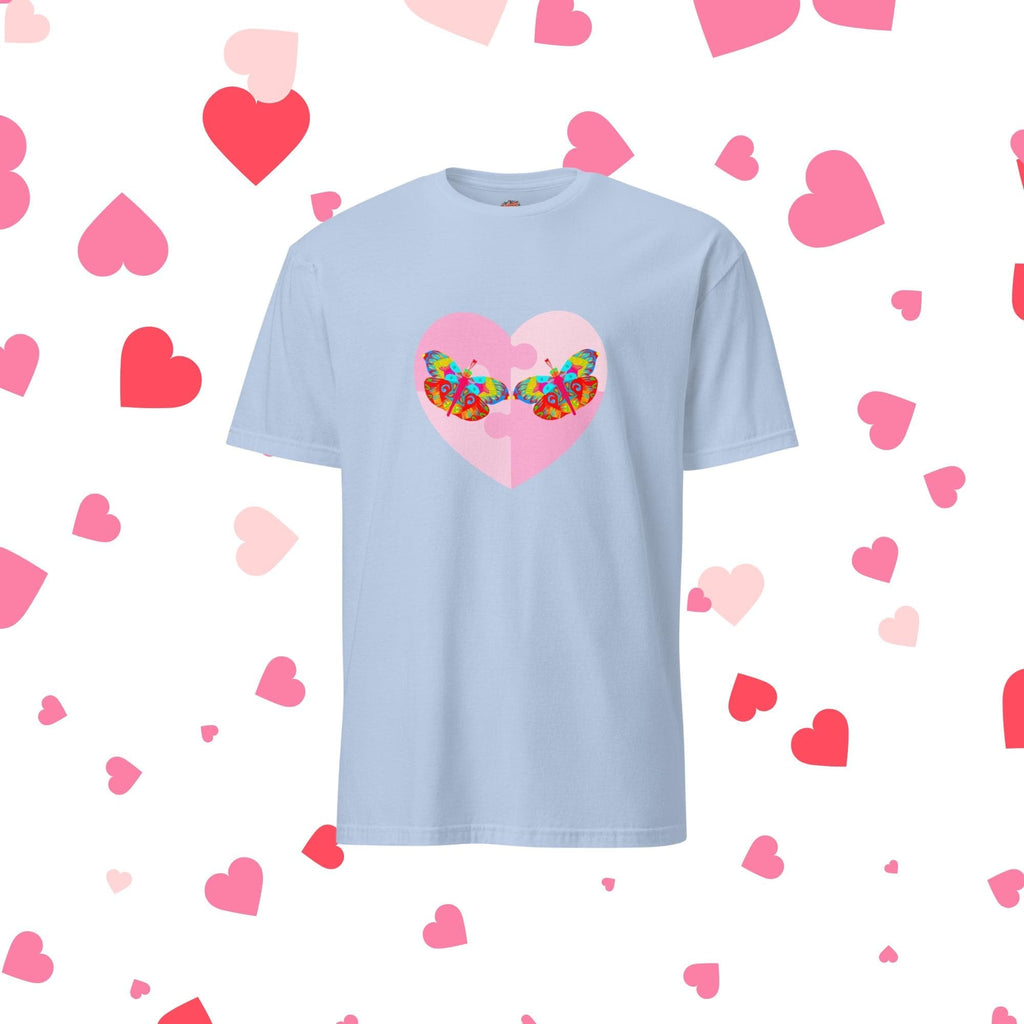 Vibrant Apparel New Zealand Light Blue / S US letter Butterfly Heart Graphic Tee, Colorful Love Shirt