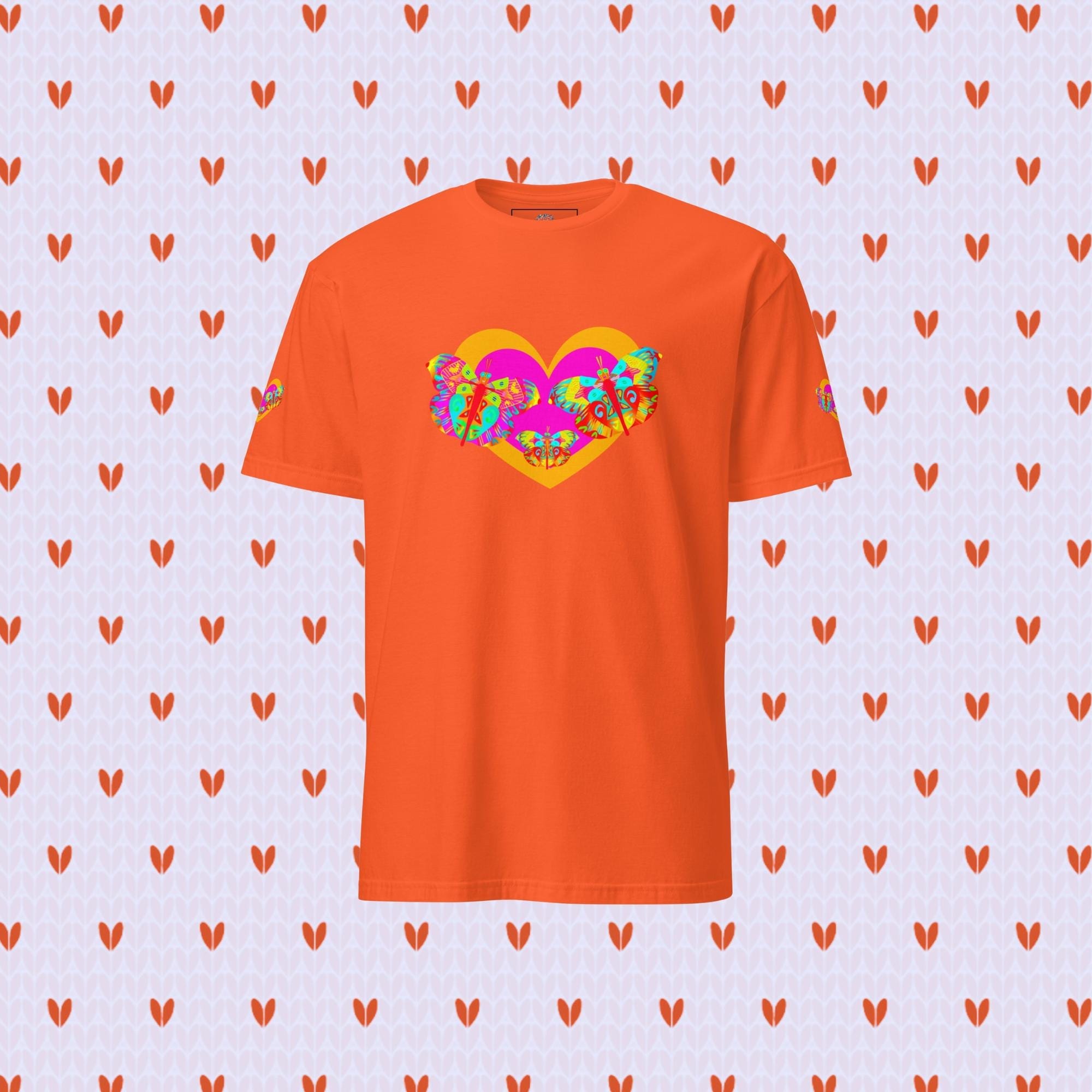 Vibrant Apparel New Zealand Valentine Butterfly Heart Tee, Colorful Love Graphic Shirt for Women & Men