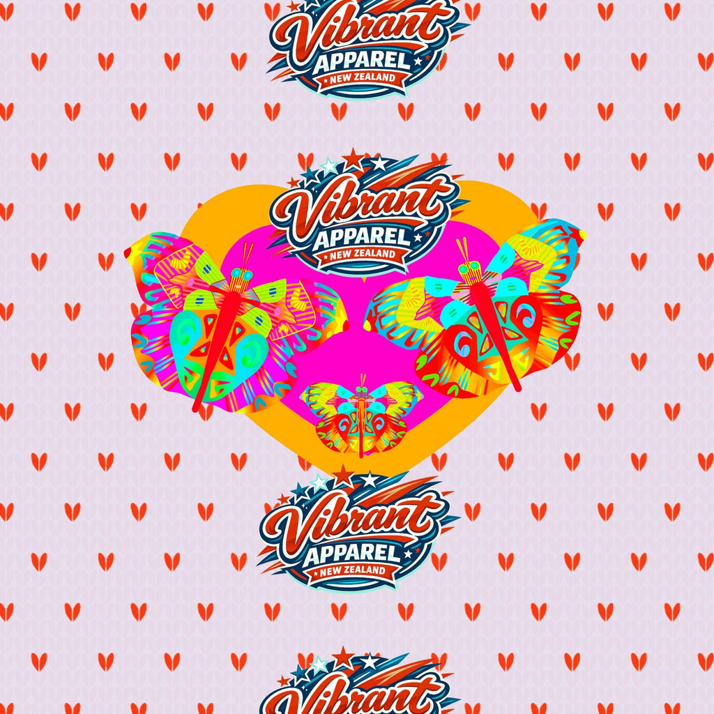 Vibrant Apparel New Zealand Valentine Butterfly Heart Tee, Colorful Love Graphic Shirt for Women & Men