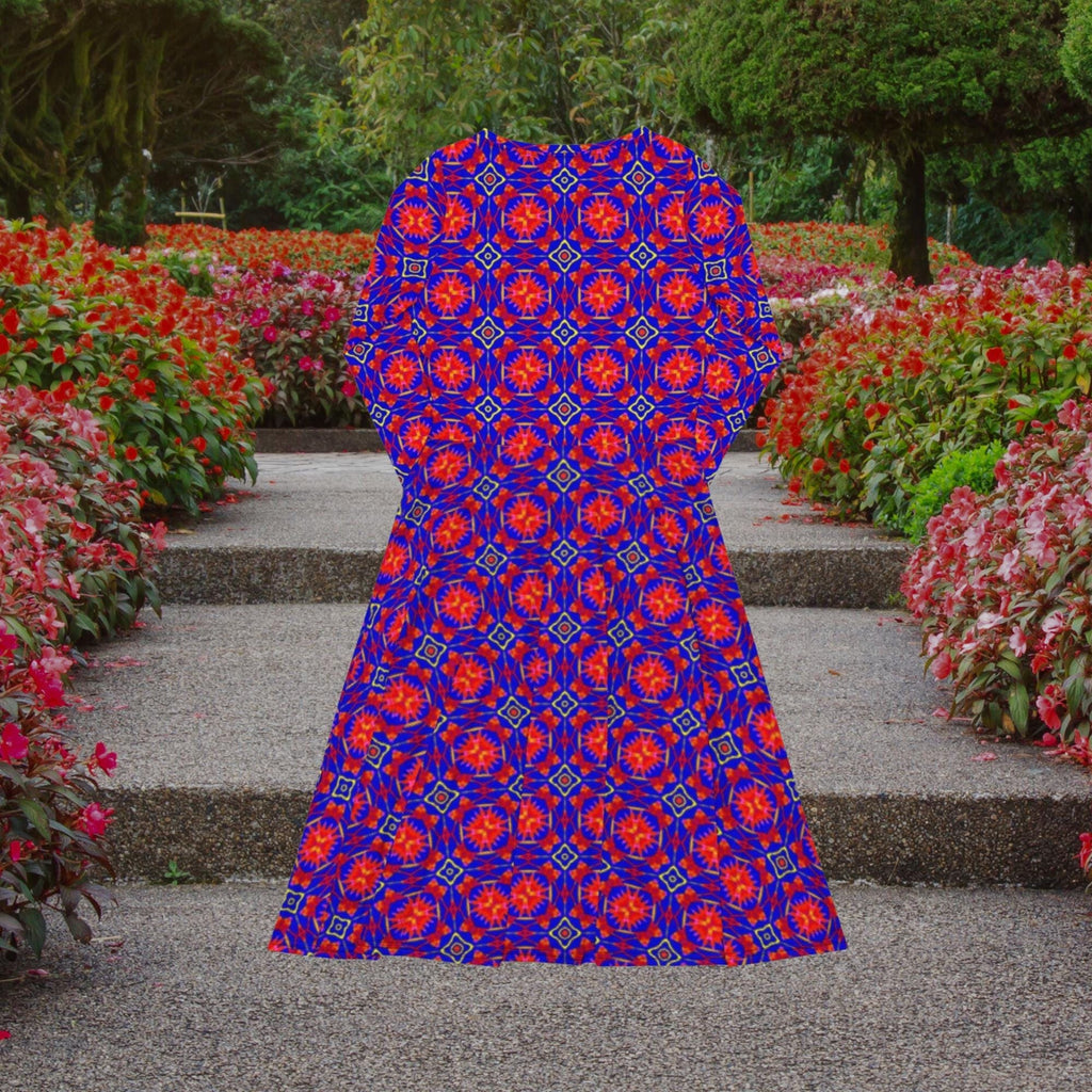 Vibrant Apparel New Zealand Geometric Print Midi Dress with Pockets, Fit and Flare Skater Style