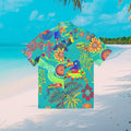 Vibrant Apparel New Zealand Tropical Bird Hawaiian Shirt, Teal Graphic Button Up, Oversized Resort Wear (UPF 50+)