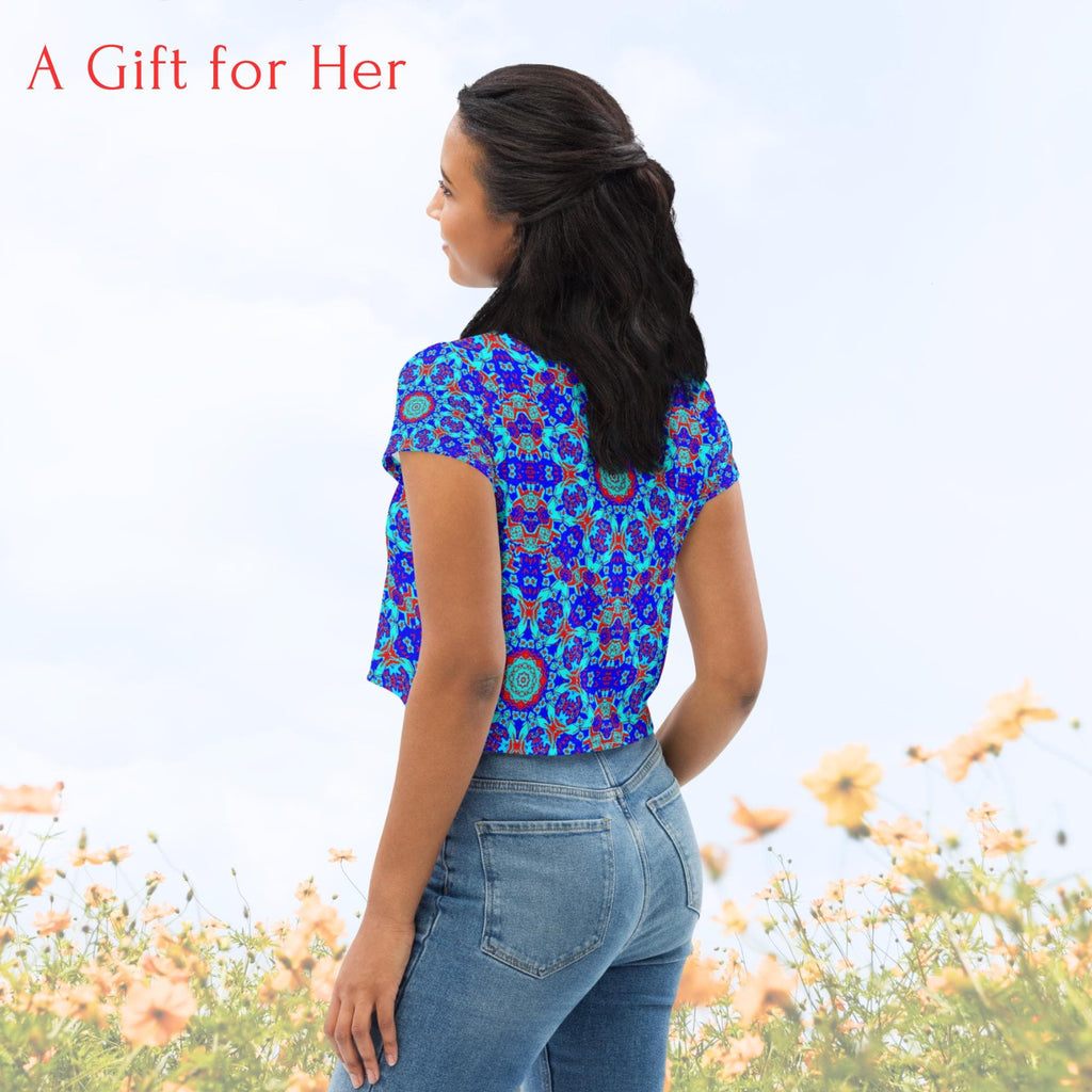 Vibrant Apparel New Zealand Mosaic Floral Crop Tee – Women's Colorful Print, Boho Festival Top